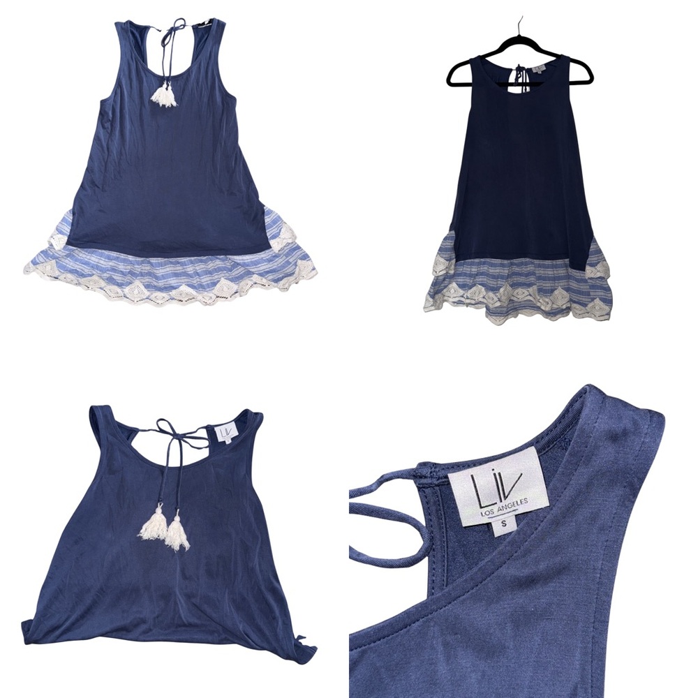 LIV Los Angeles Boho Ruffle Navy Blue Sleeveless Dress